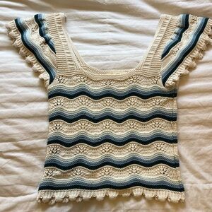 Jessica Simpson Cream and Blue Crochet Top